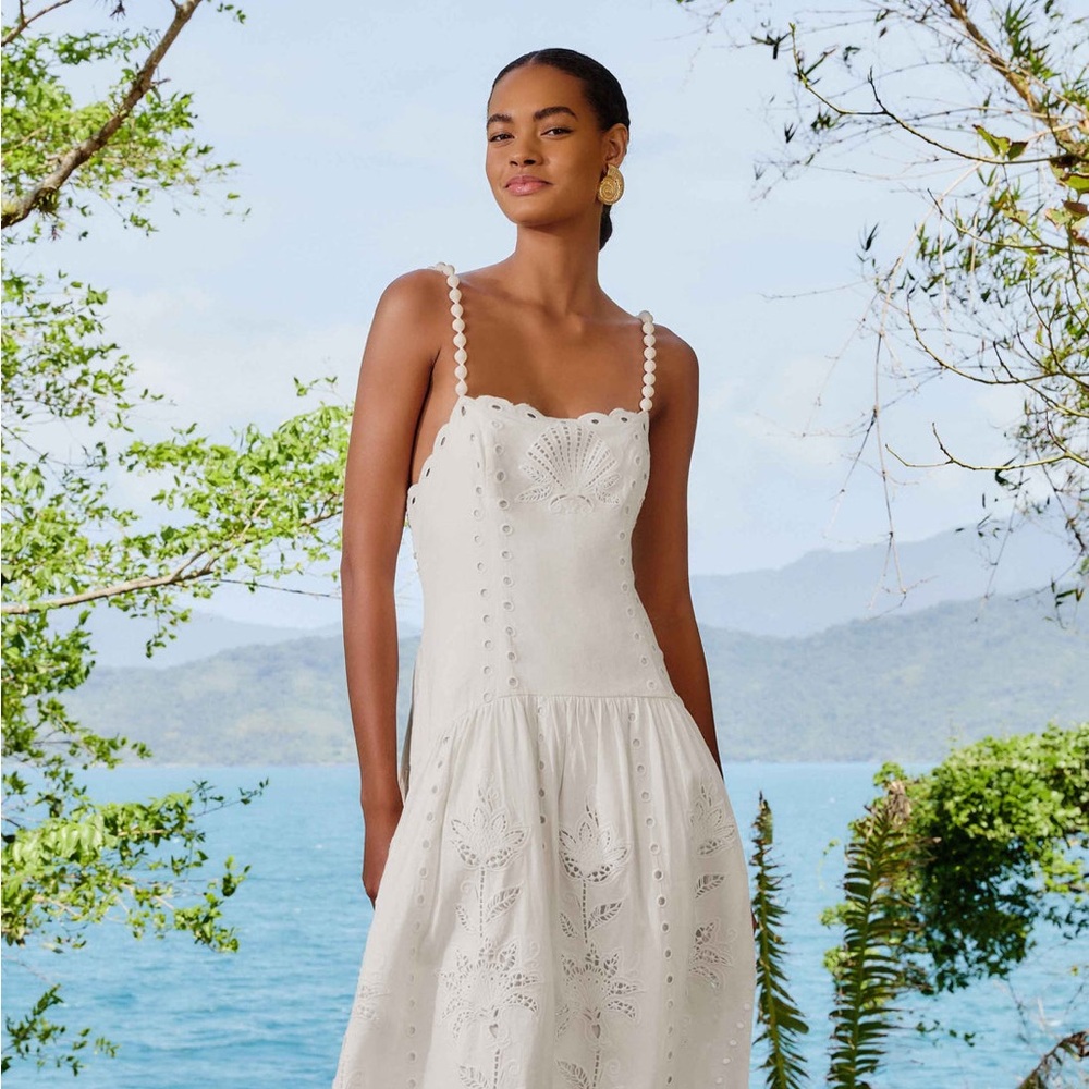 FARM RIO Off-White Richelieu Lenzing™ Ecovero™ Euroflax™ Midi Dress SIZE MEDIUM - Picture 3 of 4